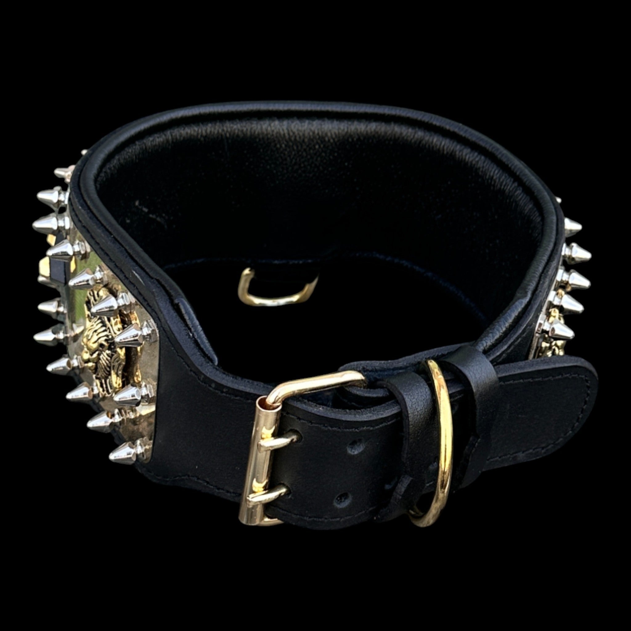 Luxury gold steel collar with chrome spikes