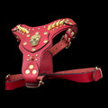 InfernoSkull™ Royale – Red Buffalo Leather Dog Harness with Gold Skull Emblem - A&C Dog Collars