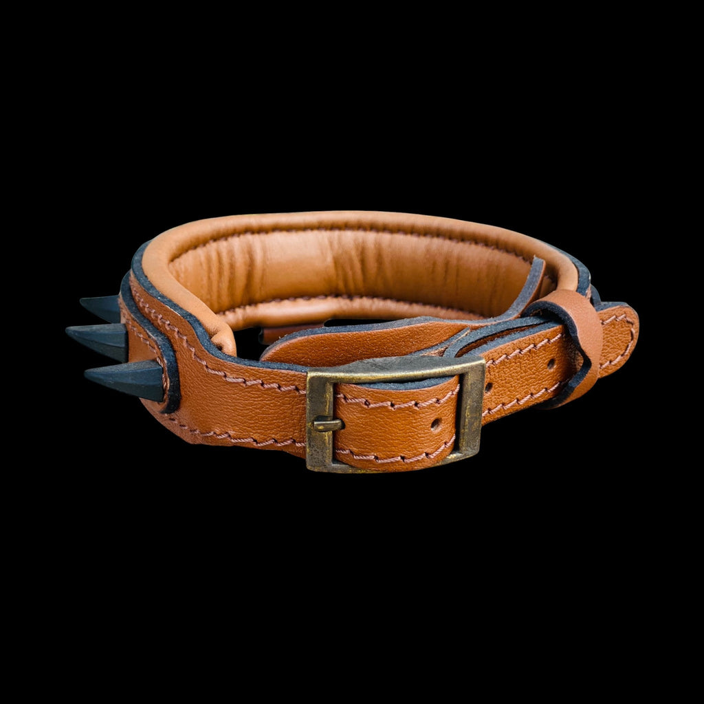 Handmade 1.57 Inch  Brown Leather Dog Collar - A&C Dog Collars