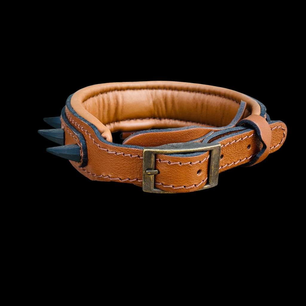 Handmade 1.57 Inch  Brown Leather Dog Collar - A&C Dog Collars