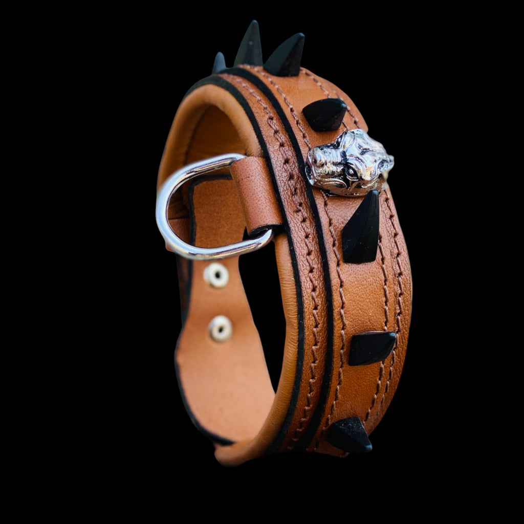 Handmade 1.57 Inch  Brown Leather Dog Collar - A&C Dog Collars