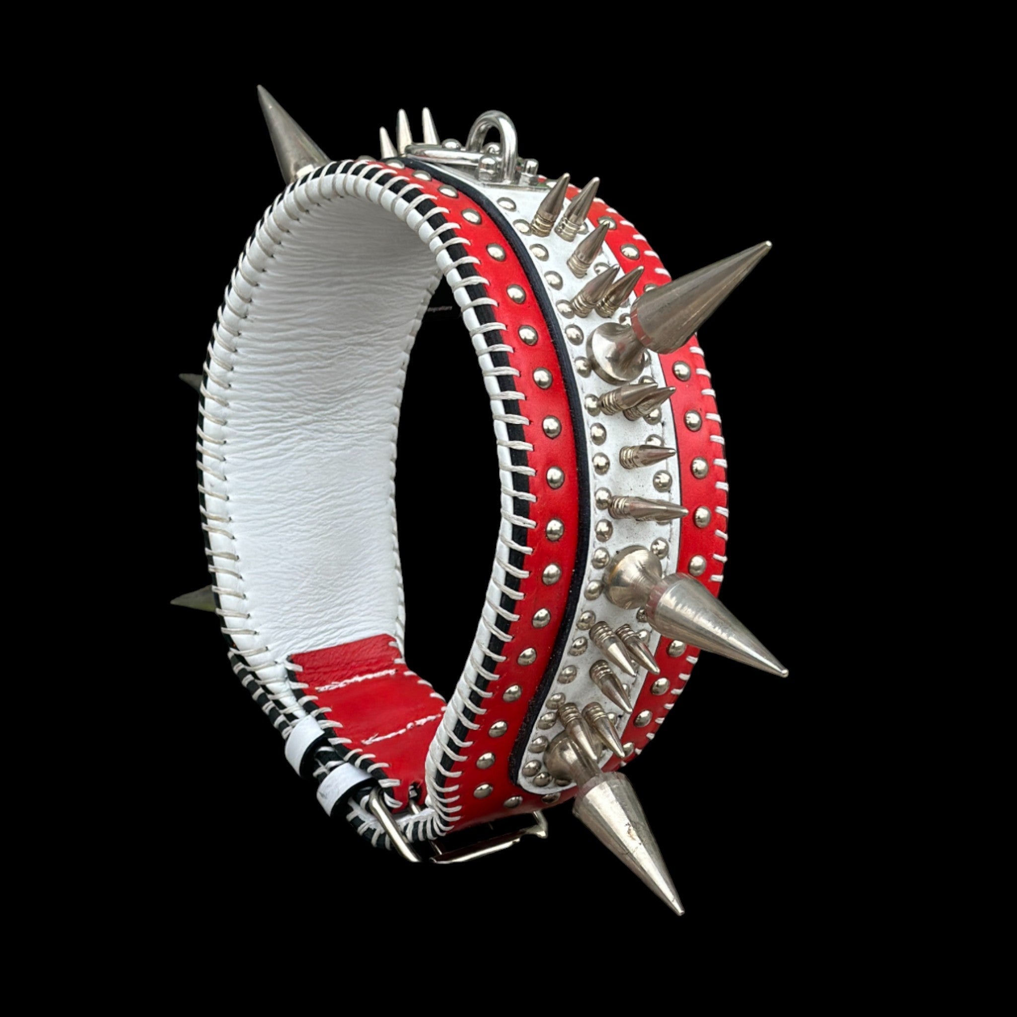 Handmade Wide Buffalo Leather Dog Collar – Heavy Spiked & Hand-Stitched Design - A&C Dog Collars