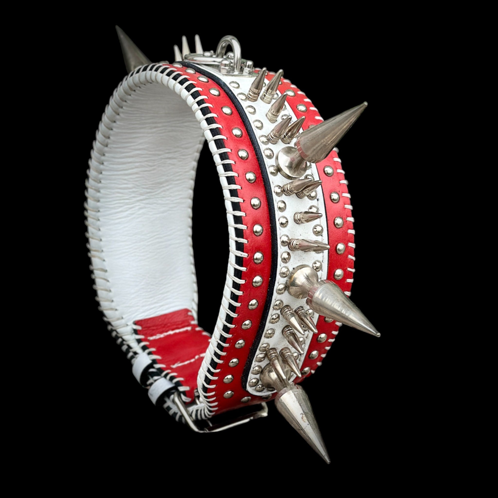 Handmade Wide Buffalo Leather Dog Collar – Heavy Spiked & Hand-Stitched Design - A&C Dog Collars