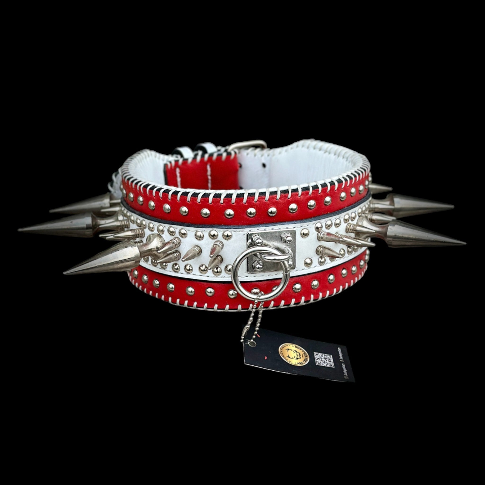 Handmade Wide Buffalo Leather Dog Collar – Heavy Spiked & Hand-Stitched Design - A&C Dog Collars