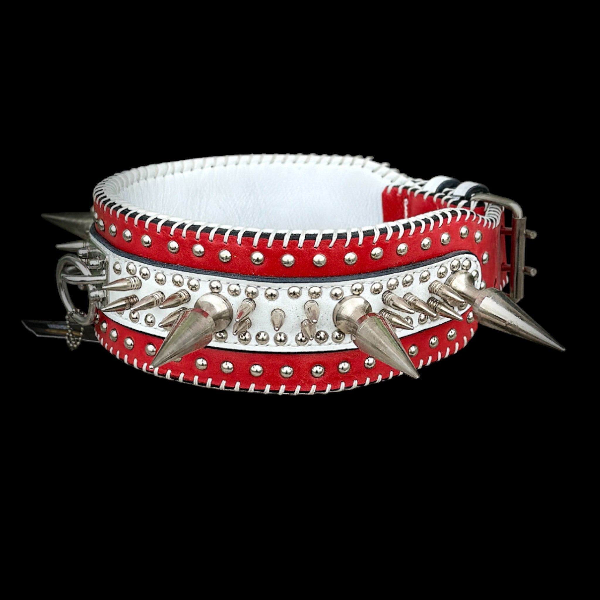 Handmade Wide Buffalo Leather Dog Collar – Heavy Spiked & Hand-Stitched Design - A&C Dog Collars