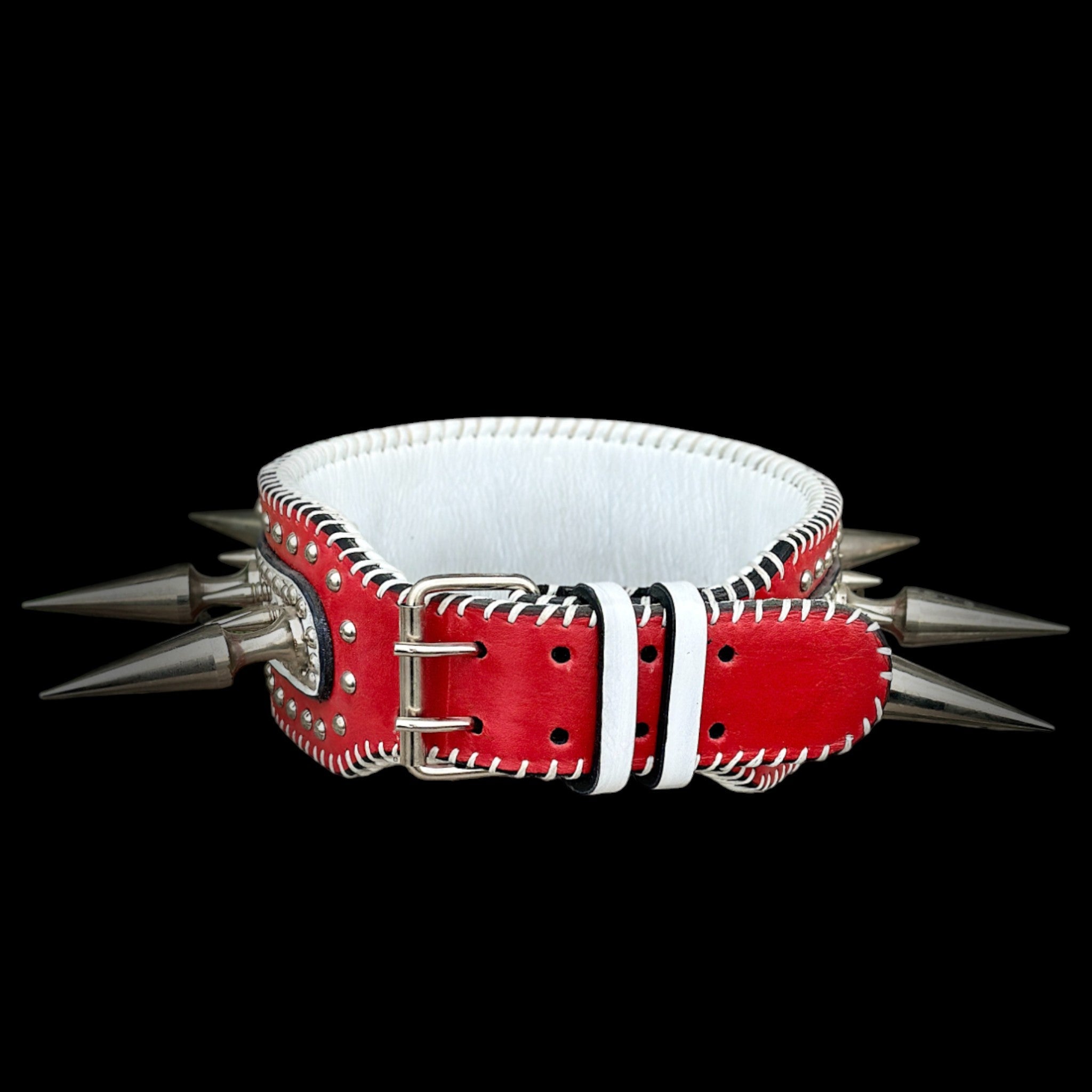 Handmade Wide Buffalo Leather Dog Collar – Heavy Spiked & Hand-Stitched Design - A&C Dog Collars