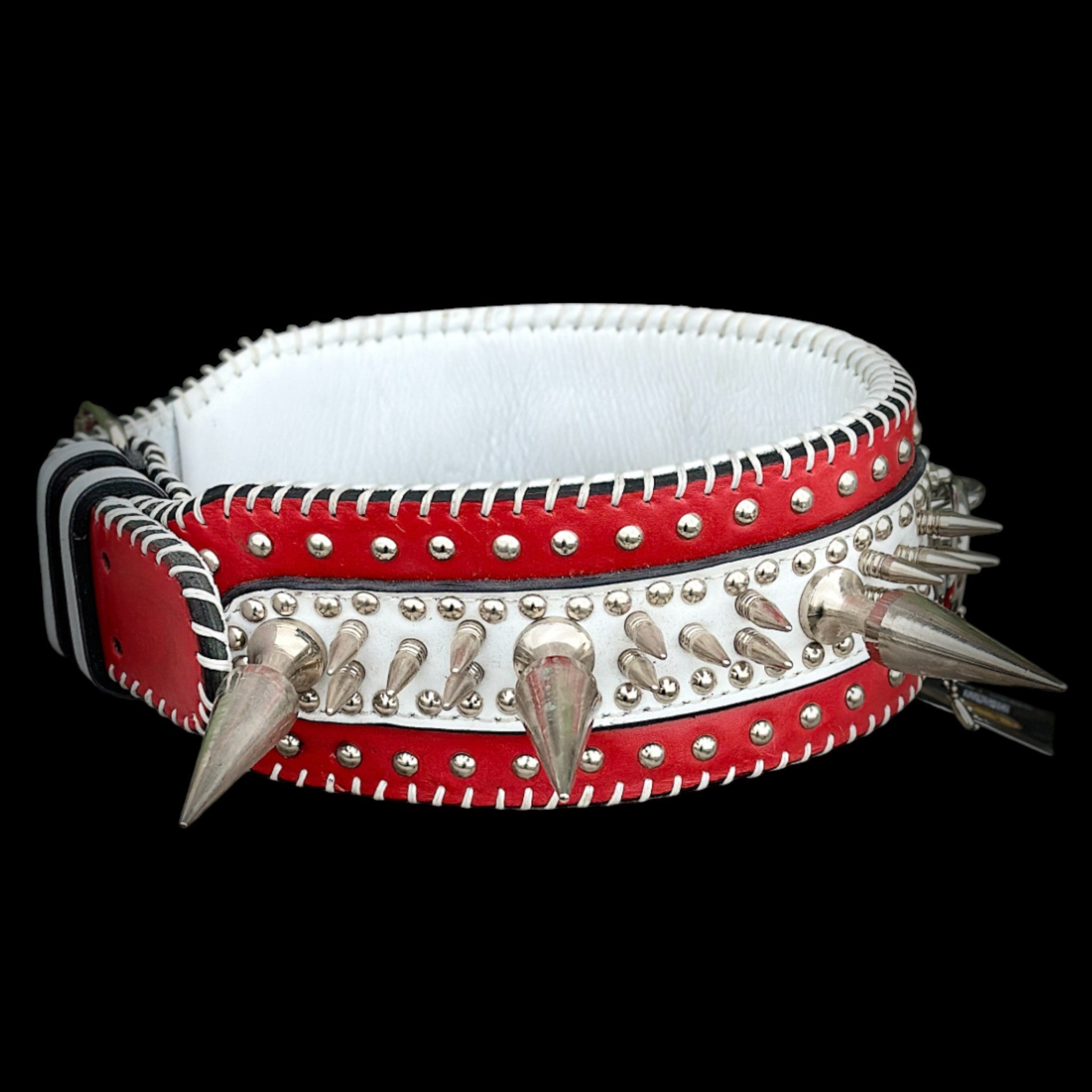 Handmade Wide Buffalo Leather Dog Collar – Heavy Spiked & Hand-Stitched Design - A&C Dog Collars