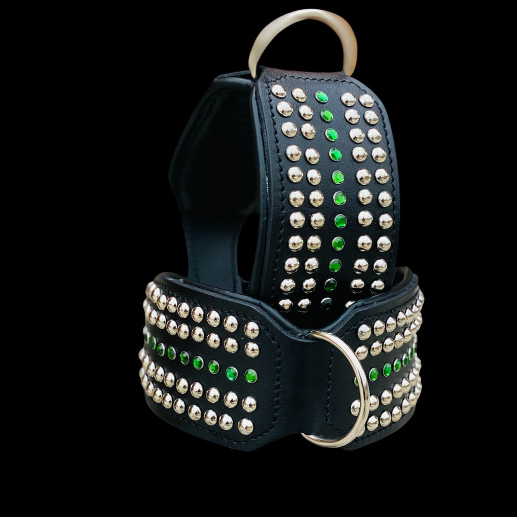 Handcrafted 8cm Wide Leather Dog Collar – Crystal Studded Strong Collar for Cane Corso, Rottweiler, Doberman, Kangal, American Bully - A&C Dog Collars