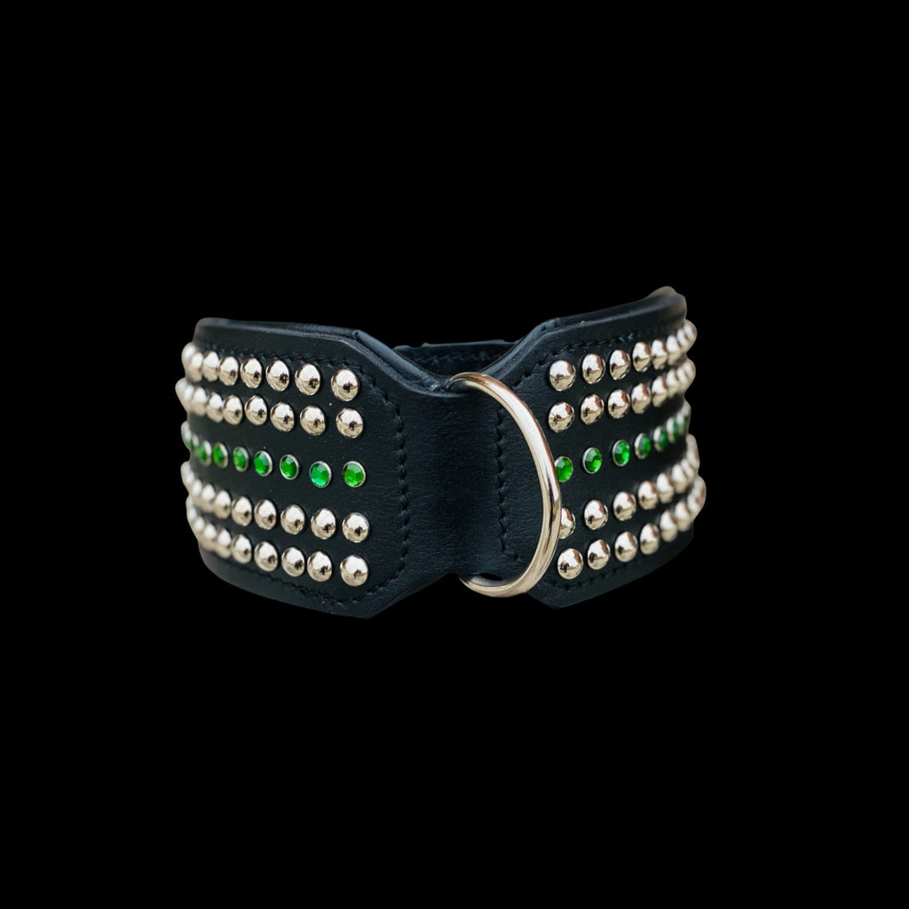 Handcrafted 8cm Wide Leather Dog Collar – Crystal Studded Strong Collar for Cane Corso, Rottweiler, Doberman, Kangal, American Bully - A&C Dog Collars