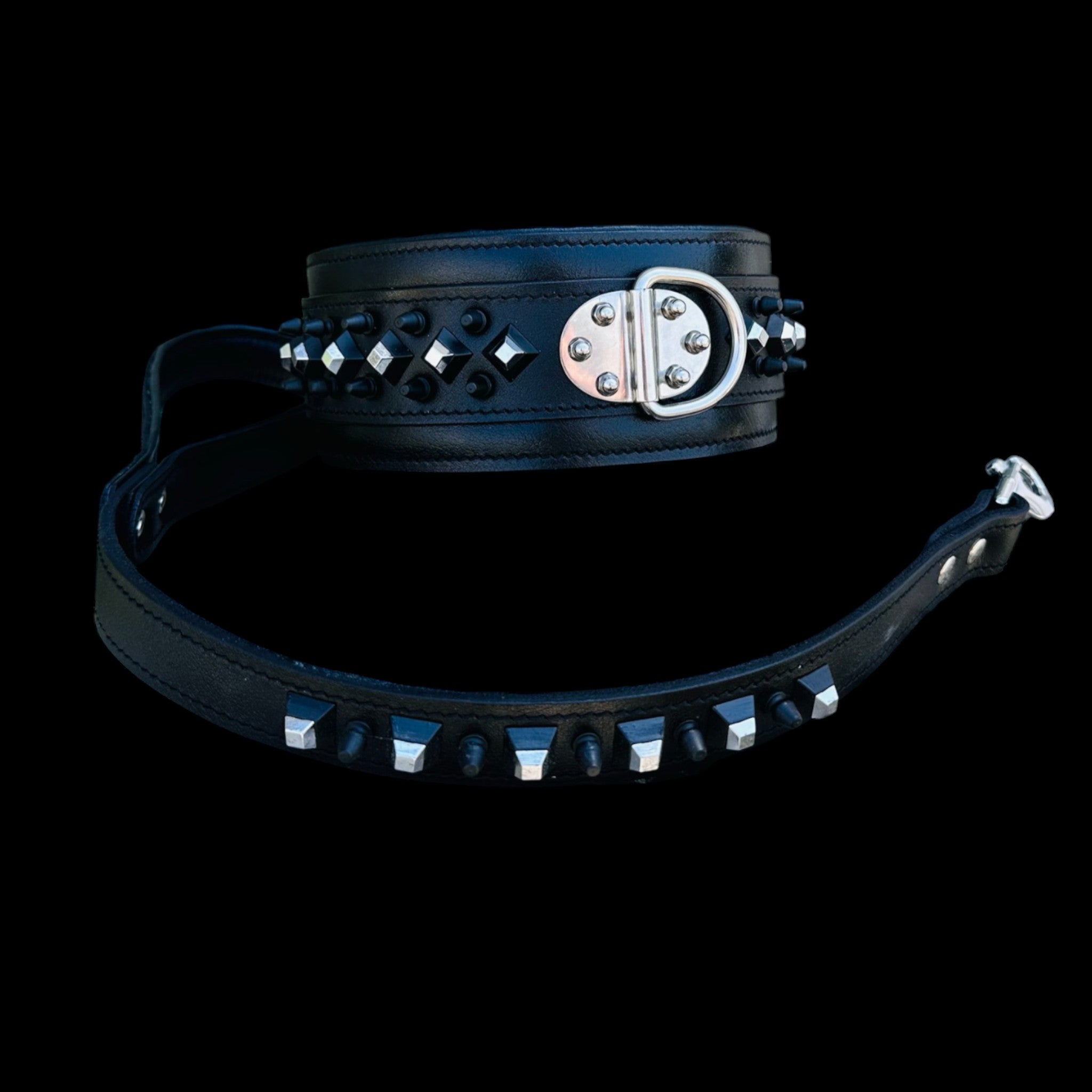 A&C Premium Black Leather Wide Collar — Stud & Crystal Detail | Fits American Bully, Cane Corso, Rottweiler, Kangal, Doberman, Belgian Malinois, K9, German Shepherd - A&C Dog Collars