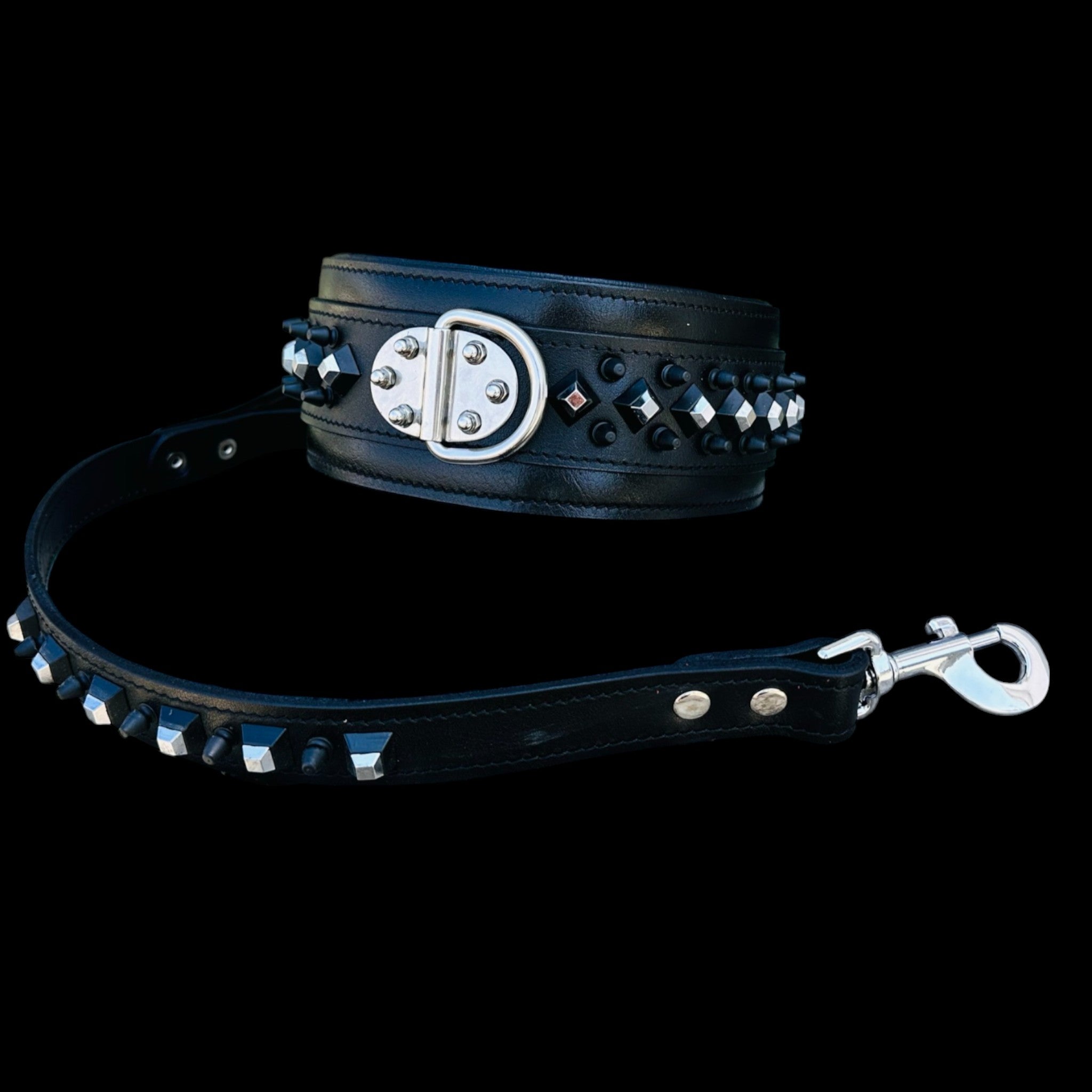 A&C Premium Black Leather Wide Collar — Stud & Crystal Detail | Fits American Bully, Cane Corso, Rottweiler, Kangal, Doberman, Belgian Malinois, K9, German Shepherd - A&C Dog Collars