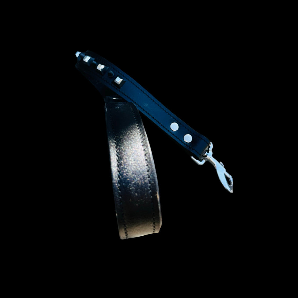 A&C Premium Black Leather Wide Collar — Stud & Crystal Detail | Fits American Bully, Cane Corso, Rottweiler, Kangal, Doberman, Belgian Malinois, K9, German Shepherd - A&C Dog Collars