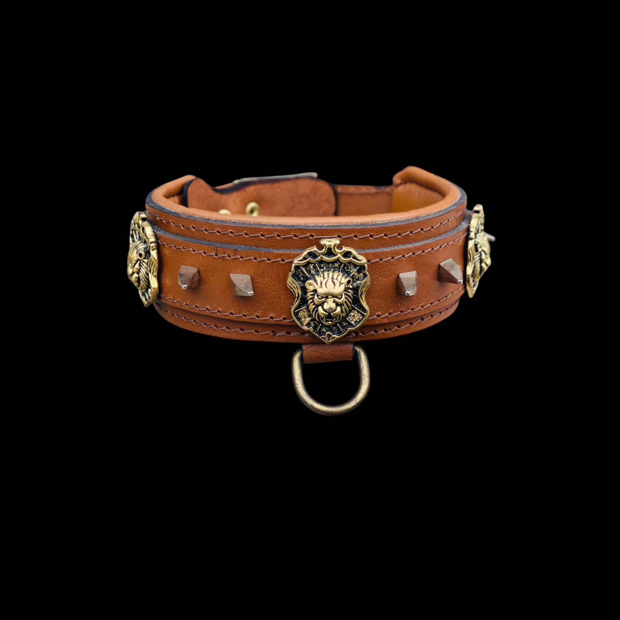 Handmade lion emblem leather dog collar for large breeds - A&C Dog Collars