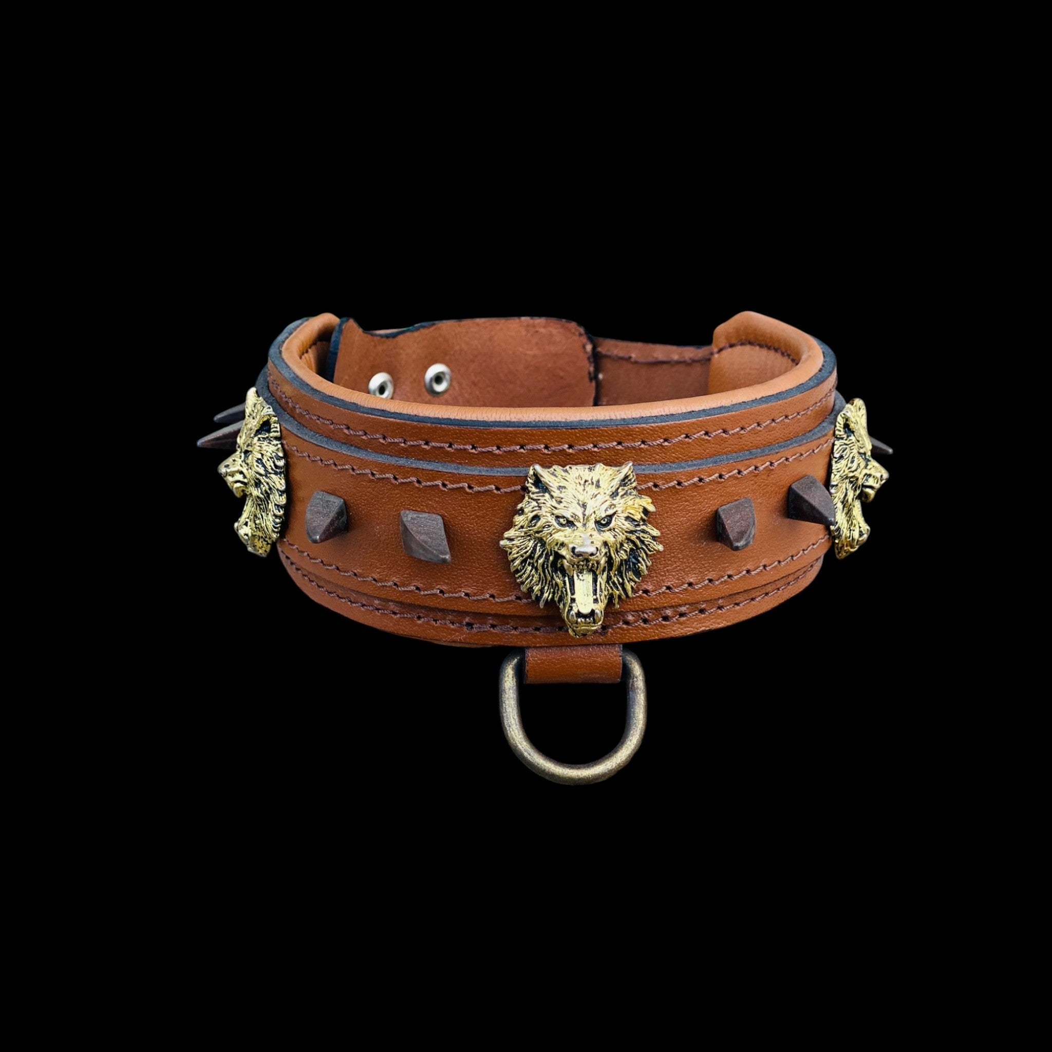 Custom wolf logo leather dog collar for large breeds - A&C Dog Collars