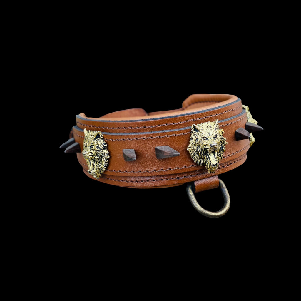 Custom wolf logo leather dog collar for large breeds - A&C Dog Collars