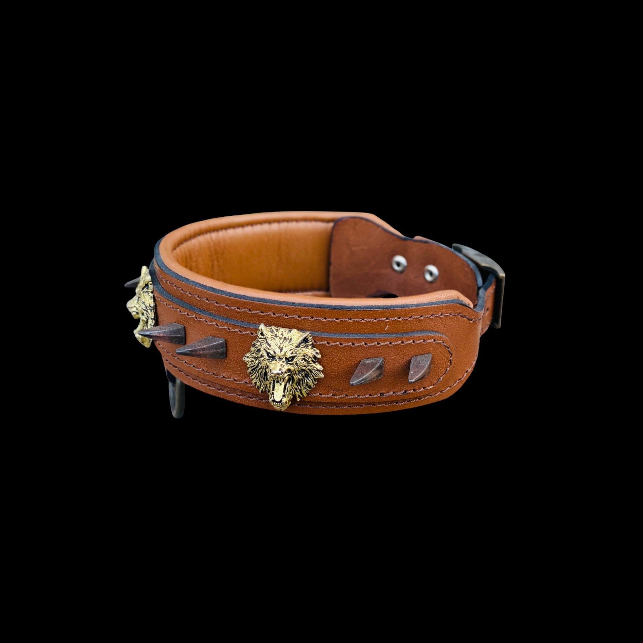 Custom wolf logo leather dog collar for large breeds - A&C Dog Collars