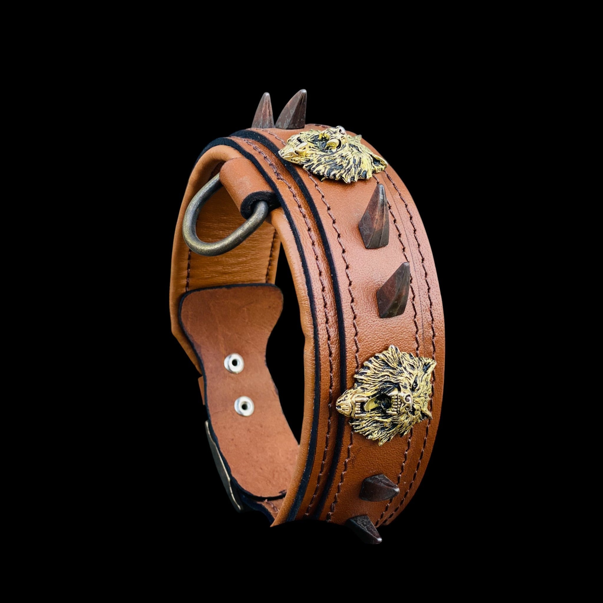 Custom wolf logo leather dog collar for large breeds - A&C Dog Collars