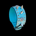 Handcrafted Turquoise Leather Dog Collar – Lion Head Design with Silver Spikes, Wide Strong Collar for Cane Corso, Rottweiler, Doberman, Kangal, American Bully - A&C Dog Collars