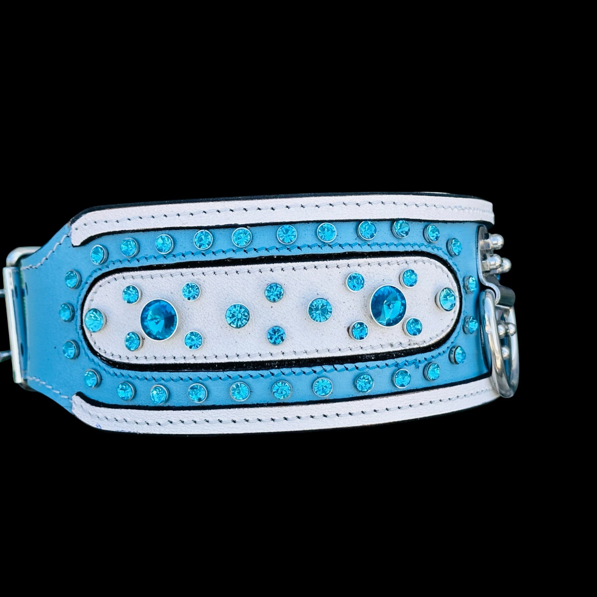 Handcrafted Turquoise Crystal Dog Collar – Wide & Thick Leather Design with Steel D-Ring for Cane Corso, Rottweiler, Doberman, Kangal, American Bully - A&C Dog Collars