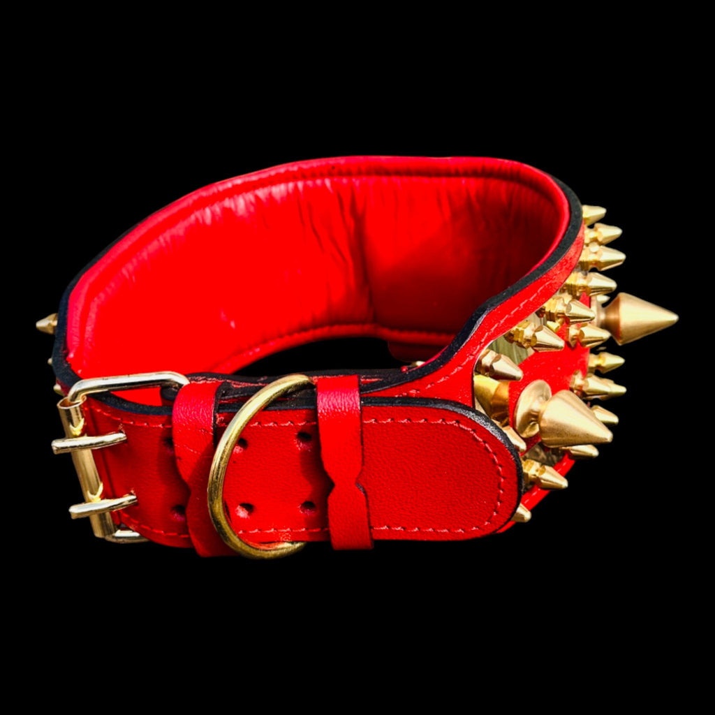 WarBringer™ Gold Edition – 3.15 inch Punisher Logo Buffalo Leather Dog Collar - A&C Dog Collars