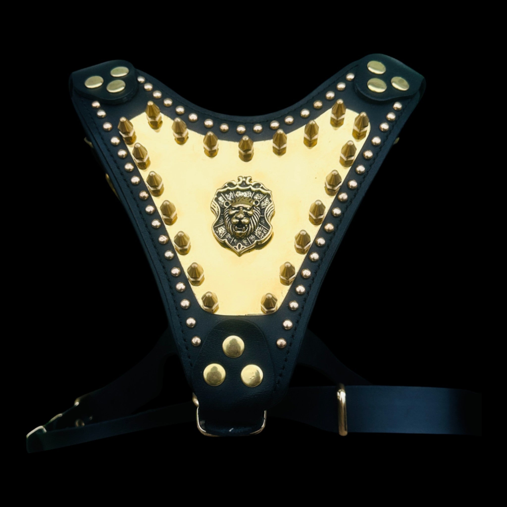 Handmade Luxury Dog Chest Harness with Gold Lion Logo – For Large Breeds - A&C Dog Collars