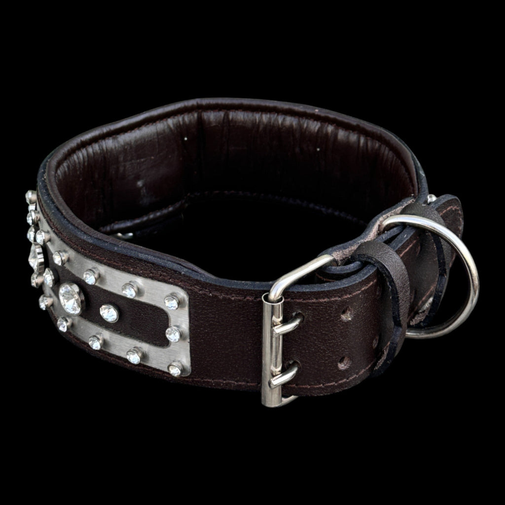 Luxury crystal-studded 6 cm dog collar for Cane Corso and Doberman