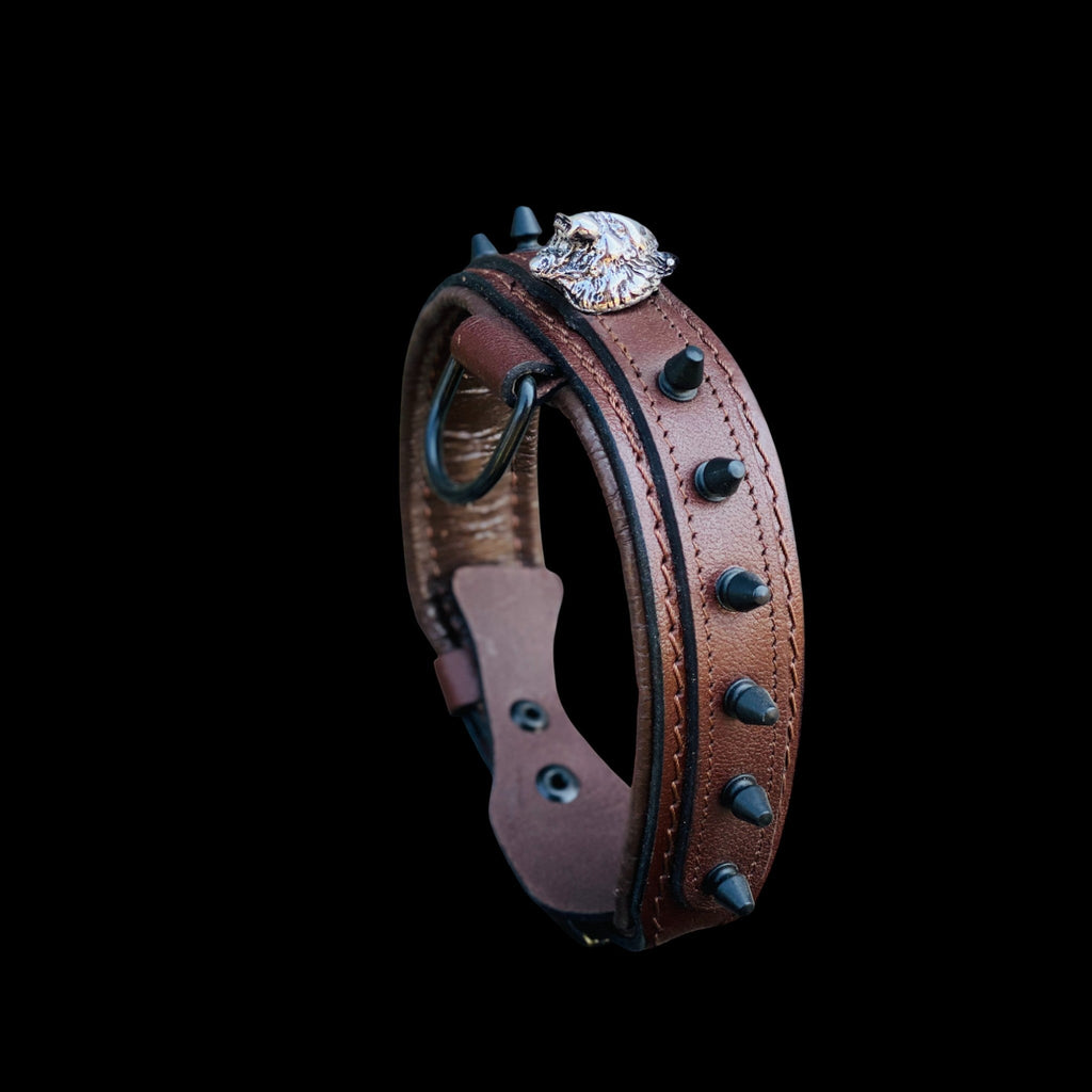 Handmade Wide Brown Dog Collar - A&C Dog Collars