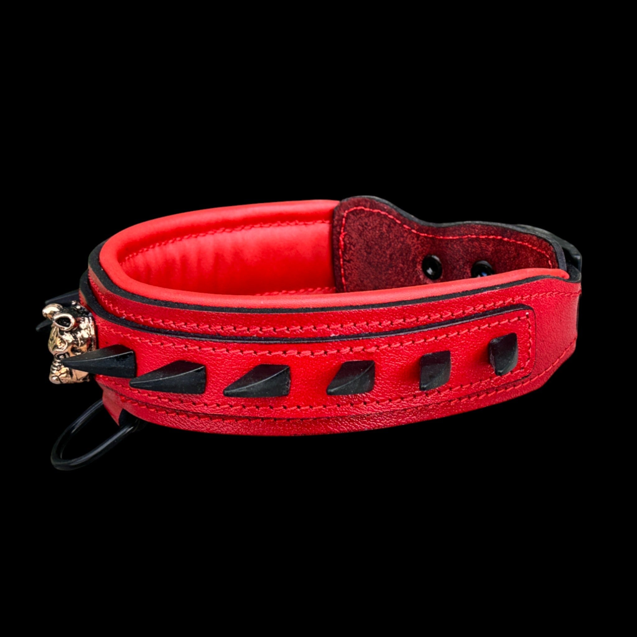Handcrafted Red Leather Dog Collar – Bully Head Design, Spiked 4cm Wide Strong Collar for Cane Corso, Rottweiler, Doberman, Kangal, American Bully - A&C Dog Collars