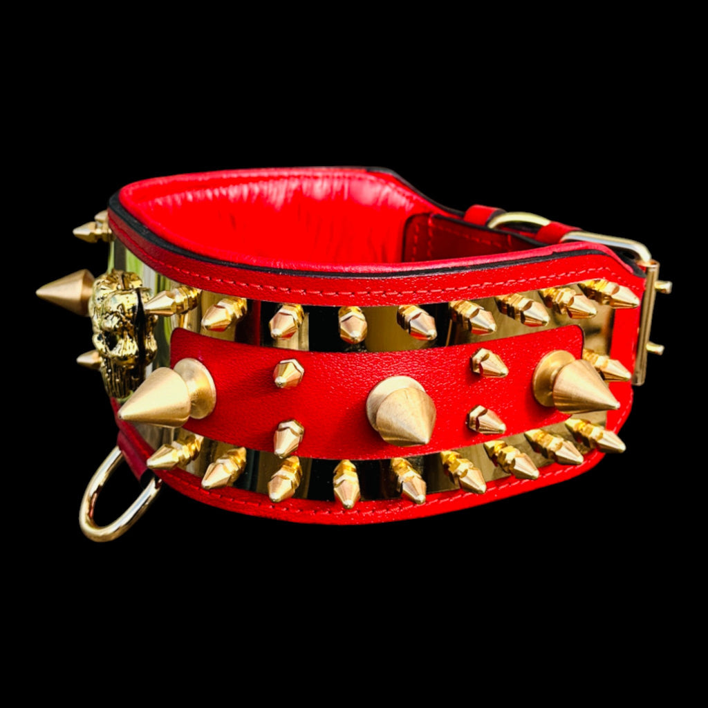 WarBringer™ Gold Edition – 3.15 inch Punisher Logo Buffalo Leather Dog Collar - A&C Dog Collars