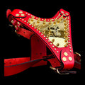 Handmade Red Leather Dog Harness with Punisher Logo - A&C Dog Collars