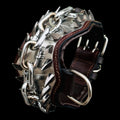 Heavy duty chrome chain dog collar handmade from leather.