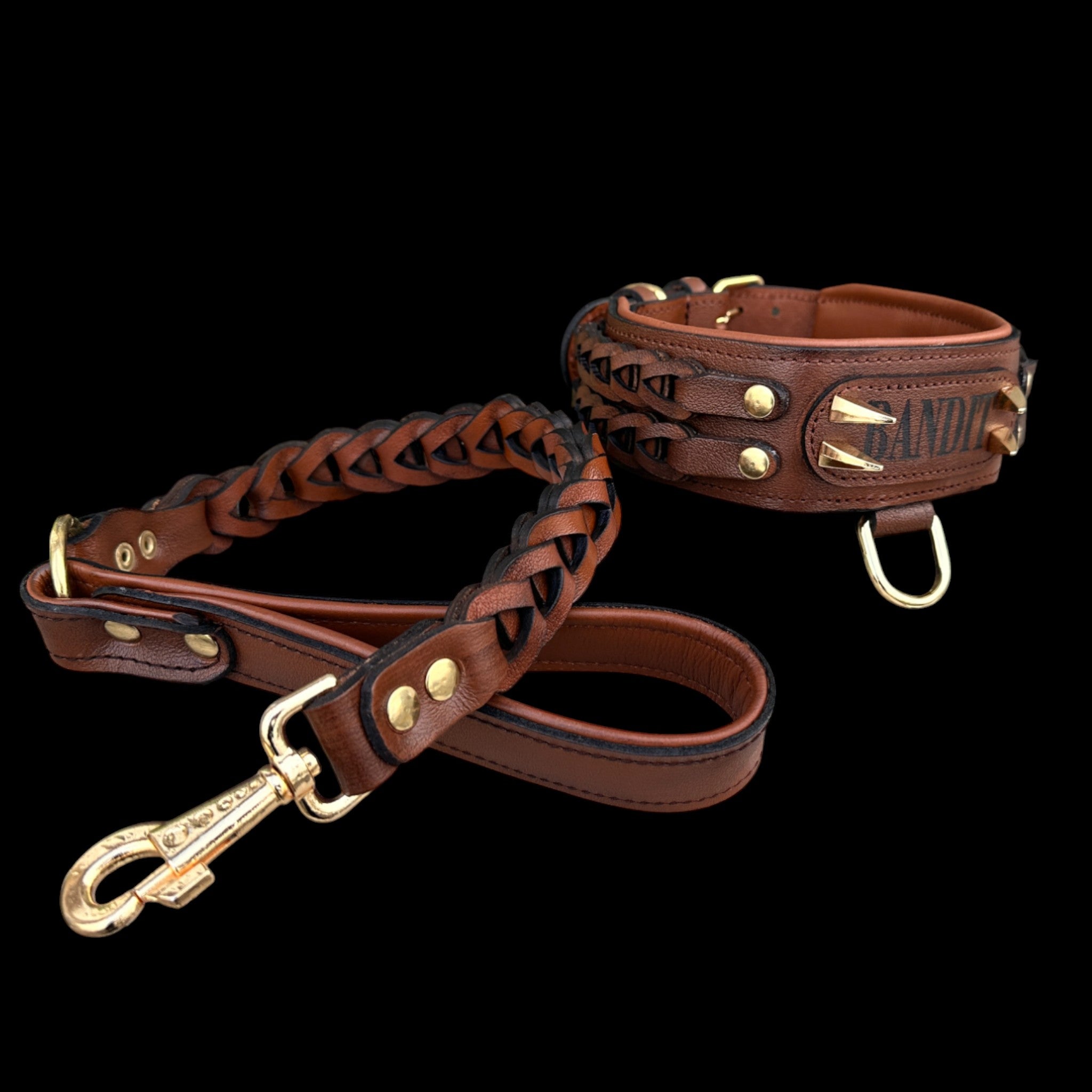 Handcrafted Leather Dog Collar & Leash Set – Personalized Name, Hand Braided Buffalo Leather for Cane Corso, Rottweiler, Doberman, Kangal, American Bully - A&C Dog Collars