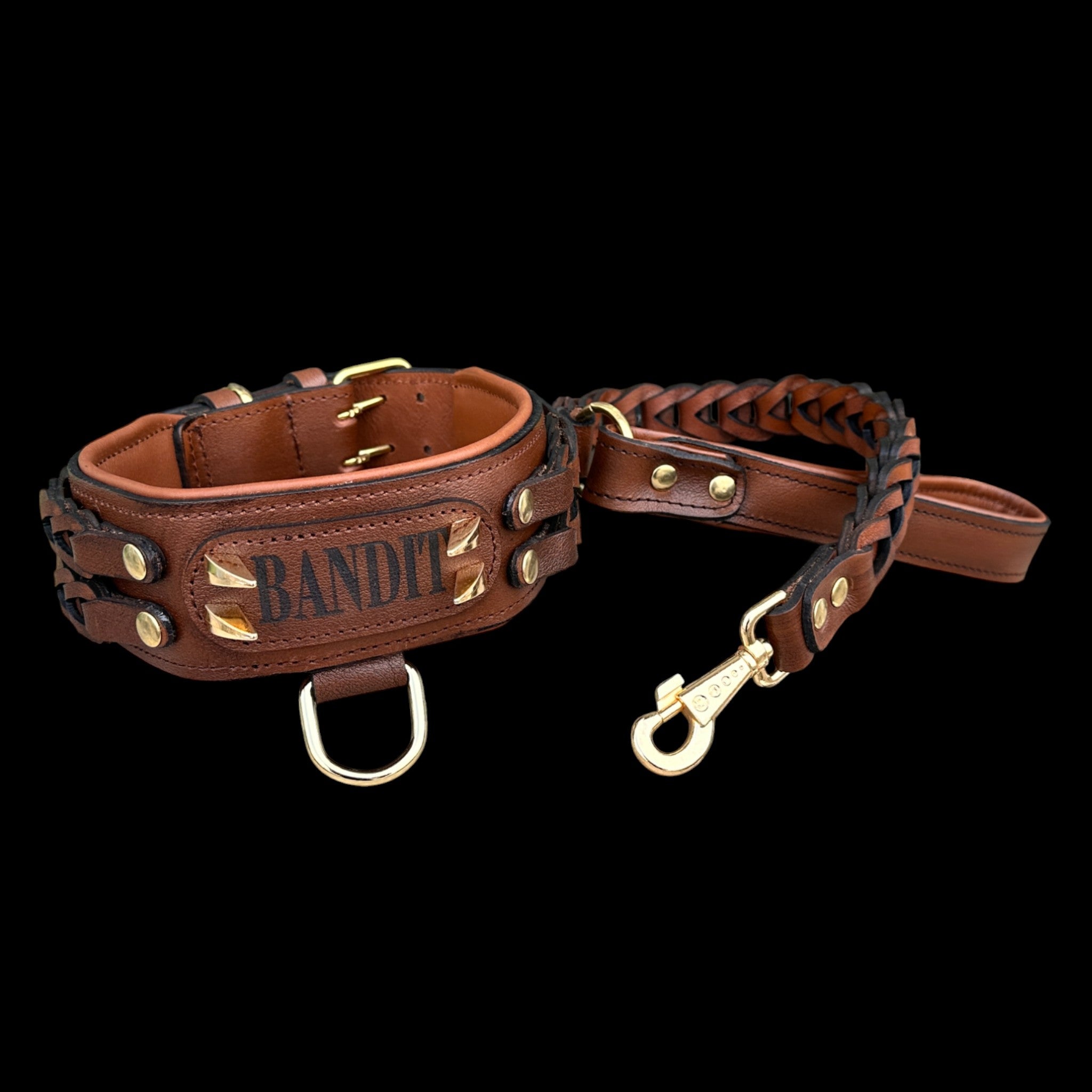 Handcrafted Leather Dog Collar & Leash Set – Personalized Name, Hand Braided Buffalo Leather for Cane Corso, Rottweiler, Doberman, Kangal, American Bully - A&C Dog Collars