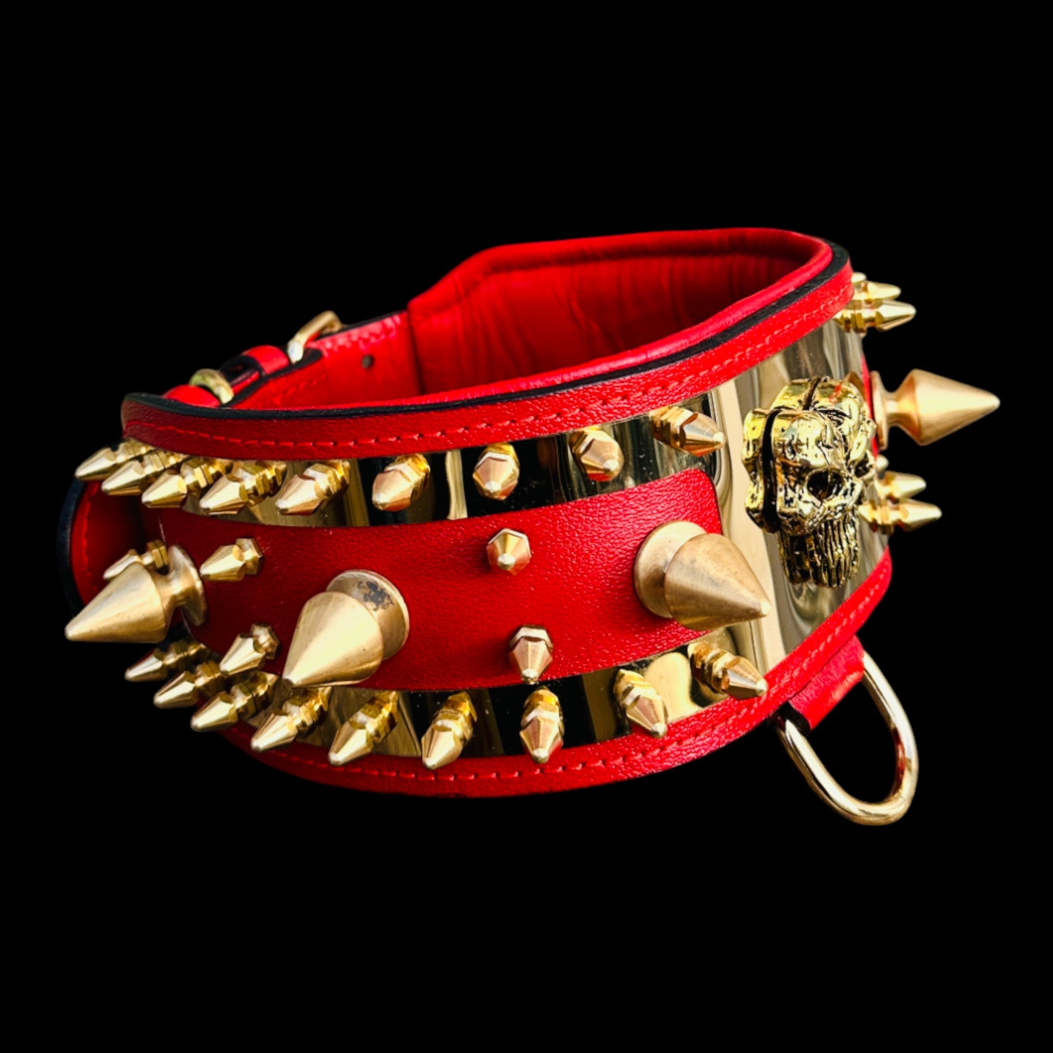 WarBringer™ Gold Edition – 3.15 inch Punisher Logo Buffalo Leather Dog Collar - A&C Dog Collars