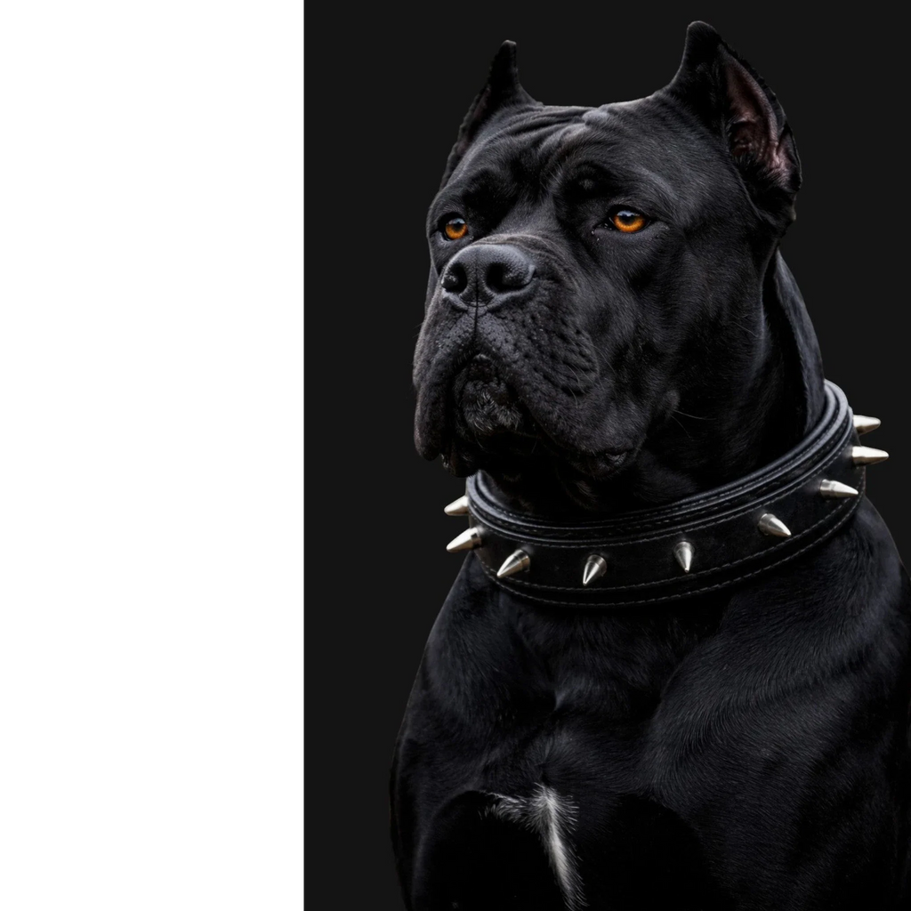 Handmade black leather dog collar with ivory-style spikes for large breeds - A&C Dog Collars