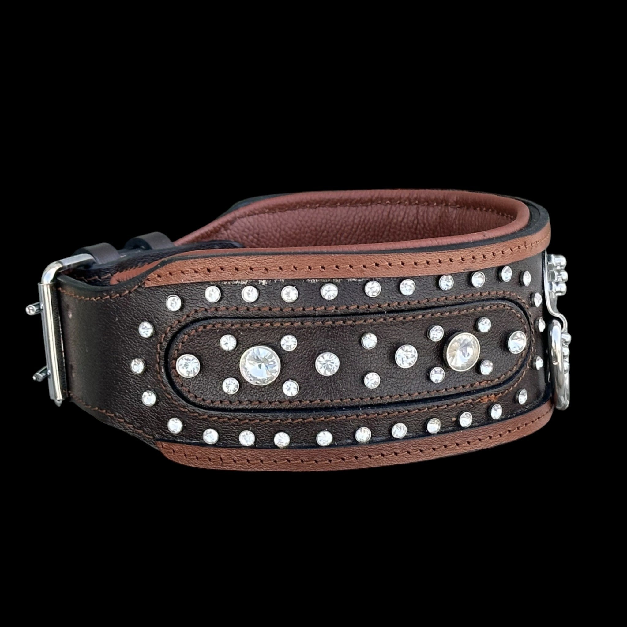 Handcrafted 8cm (3.15 inch) Wide Leather Dog Collar – Crystal Studded Design with Steel D-Ring for Cane Corso, Rottweiler, Doberman, Kangal, American Bully - A&C Dog Collars