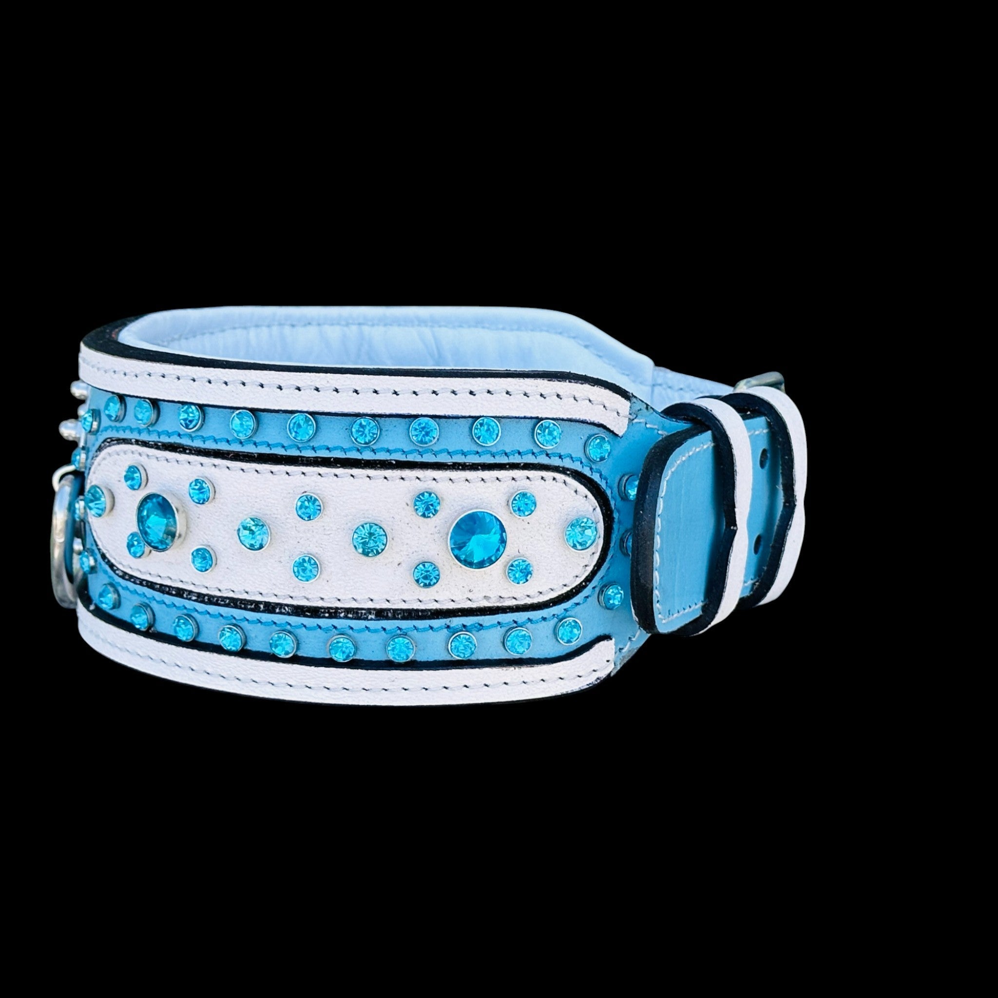 Handcrafted Turquoise Crystal Dog Collar – Wide & Thick Leather Design with Steel D-Ring for Cane Corso, Rottweiler, Doberman, Kangal, American Bully - A&C Dog Collars