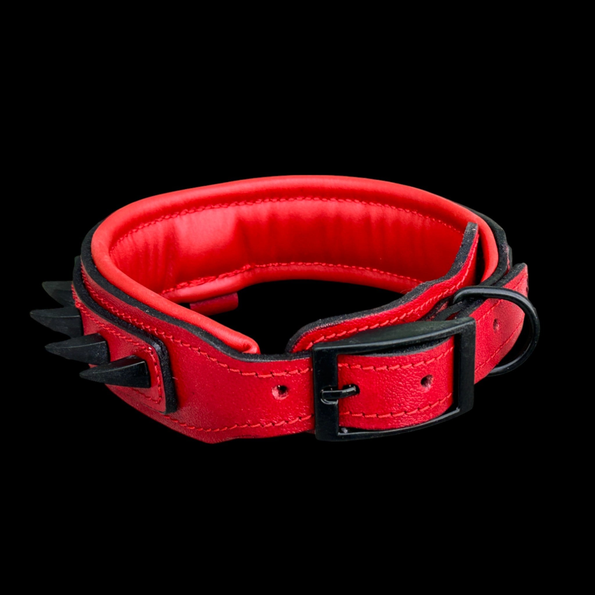 Handcrafted Red Leather Dog Collar – Bully Head Design, Spiked 4cm Wide Strong Collar for Cane Corso, Rottweiler, Doberman, Kangal, American Bully - A&C Dog Collars
