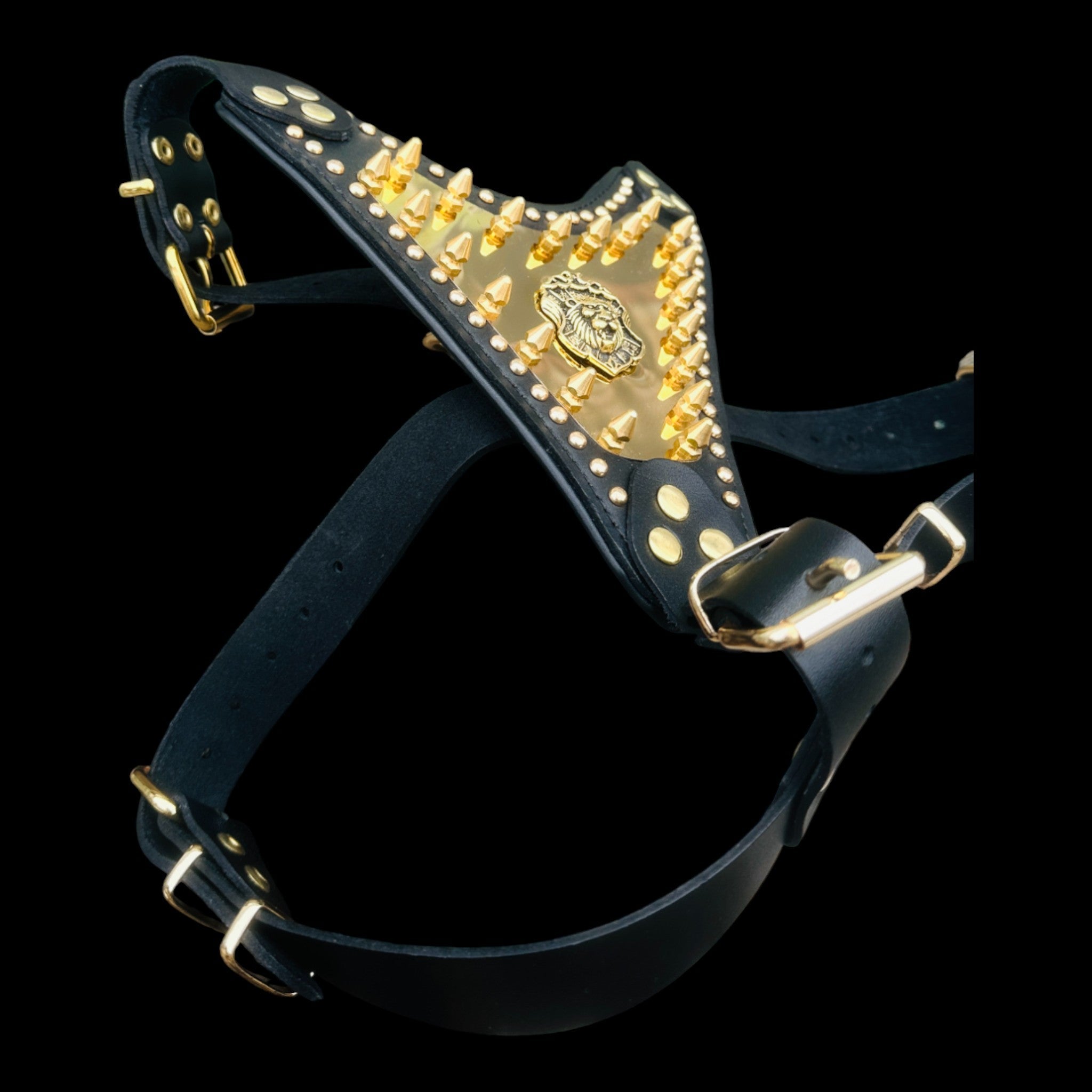 Handmade Luxury Dog Chest Harness with Gold Lion Logo – For Large Breeds - A&C Dog Collars