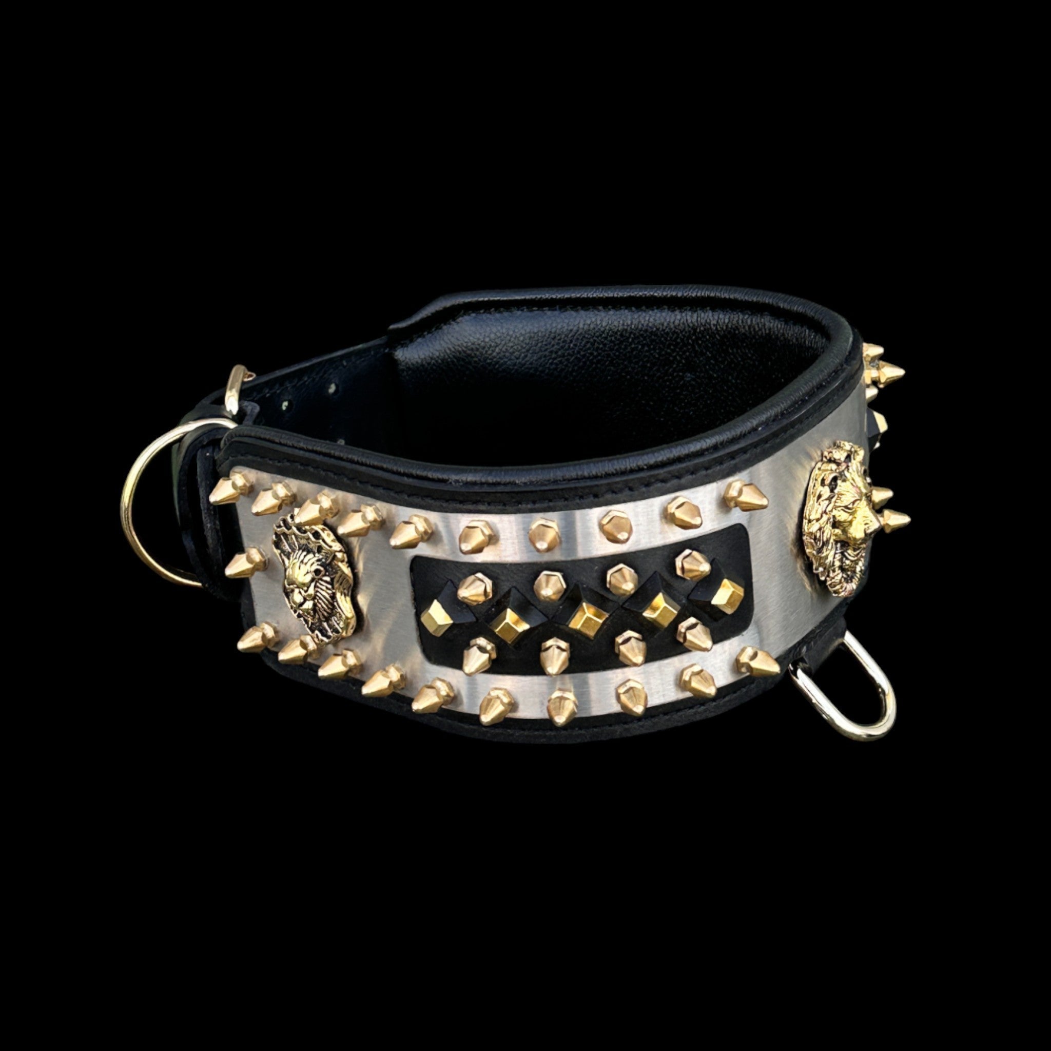 Luxury stainless steel and gold spiked dog collar
