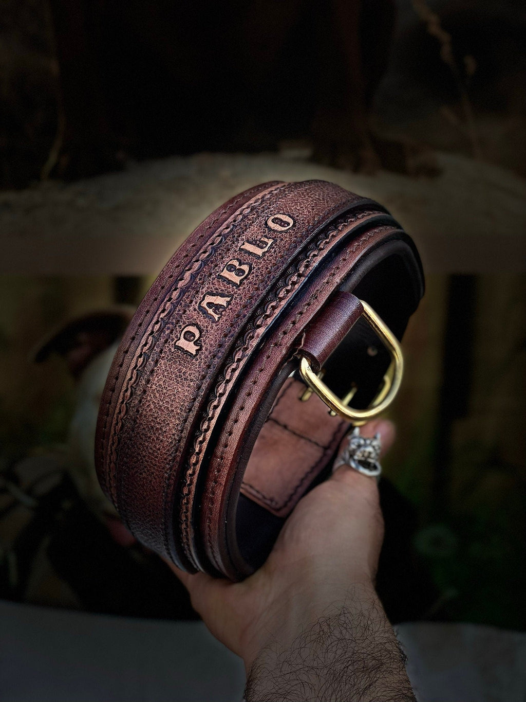 Handmade Buffalo Leather Dog Collar with Name Plate - Engraved Custom Collar - A&C Dog Collars