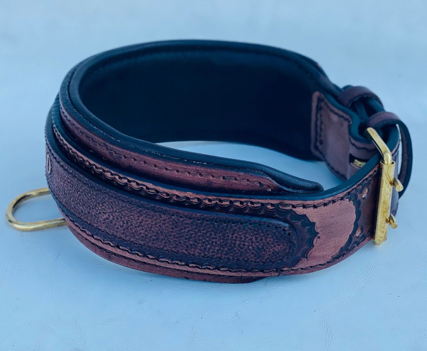Handmade Buffalo Leather Dog Collar with Name Plate - Engraved Custom Collar - A&C Dog Collars