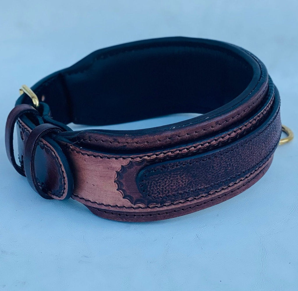 Handmade Buffalo Leather Dog Collar with Name Plate - Engraved Custom Collar - A&C Dog Collars