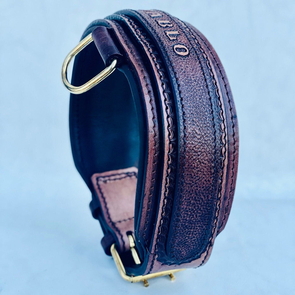 Handmade Buffalo Leather Dog Collar with Name Plate - Engraved Custom Collar - A&C Dog Collars