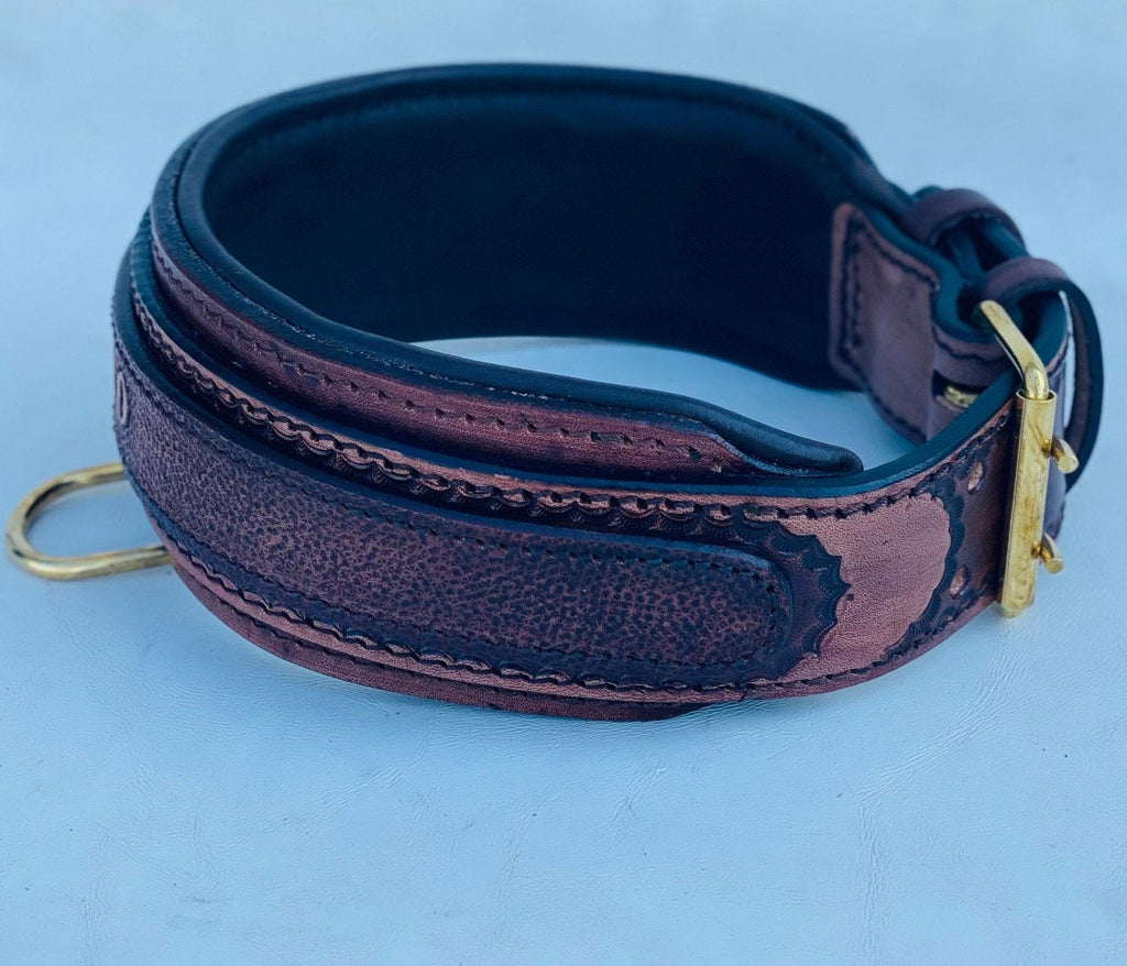 Handmade Buffalo Leather Dog Collar with Name Plate - Engraved Custom Collar - A&C Dog Collars