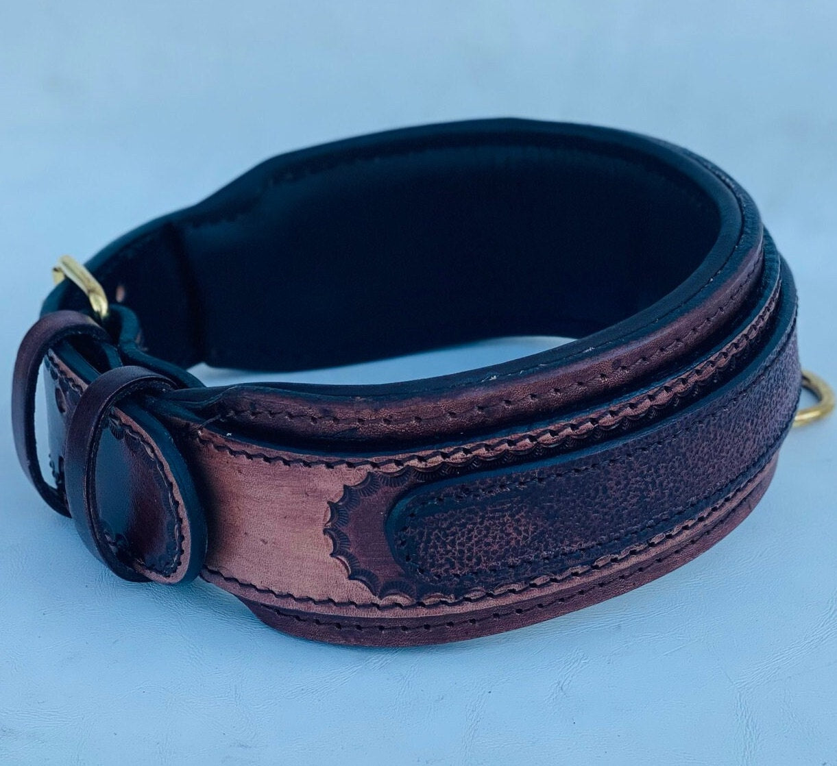 Handmade Buffalo Leather Dog Collar with Name Plate - Engraved Custom Collar - A&C Dog Collars