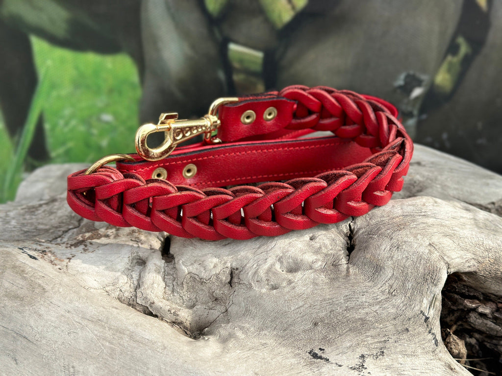 Handmade buffalo leather dog collar with custom engraved name plate, featuring sturdy buckle and soft leather for comfortable fitting.