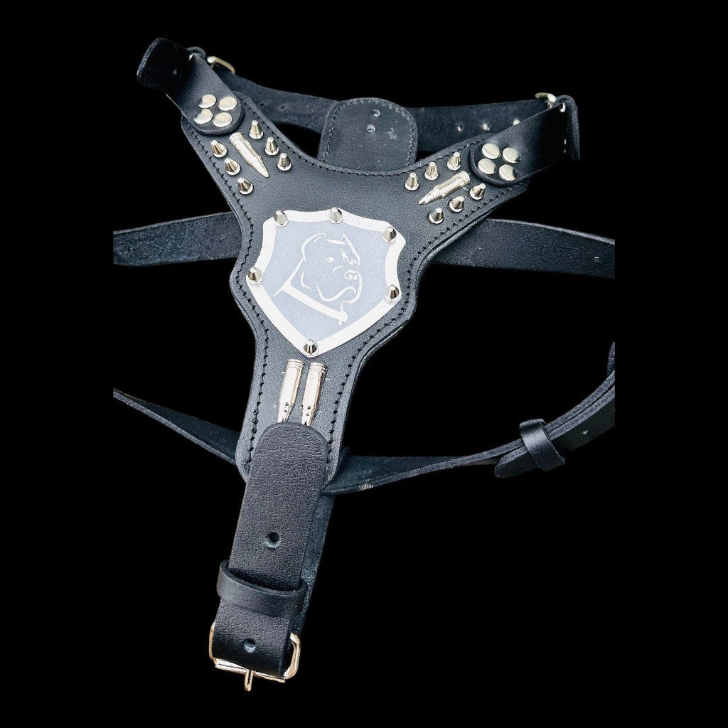 Handmade buffalo leather dog collar from A&C Dog Collars with personalized engraved name tag, showcasing quality craftsmanship.