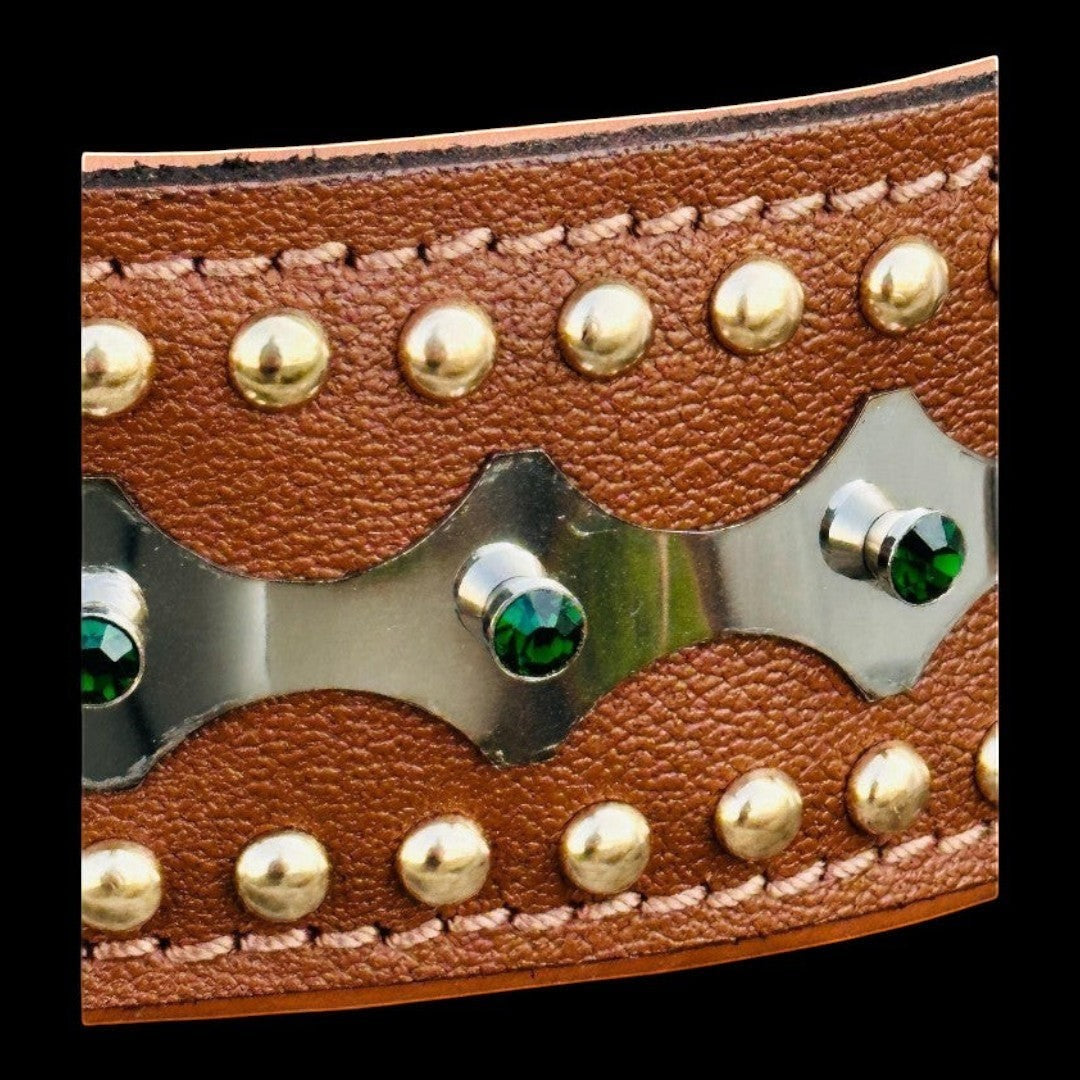 Handcrafted leather dog collar by A&C Dog Collars with sparkling crystals, durable and elegant for stylish pets.