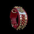 3.15 inch handmade red leather dog collar with steel plate and gold lion emblem – luxury design for strong breeds